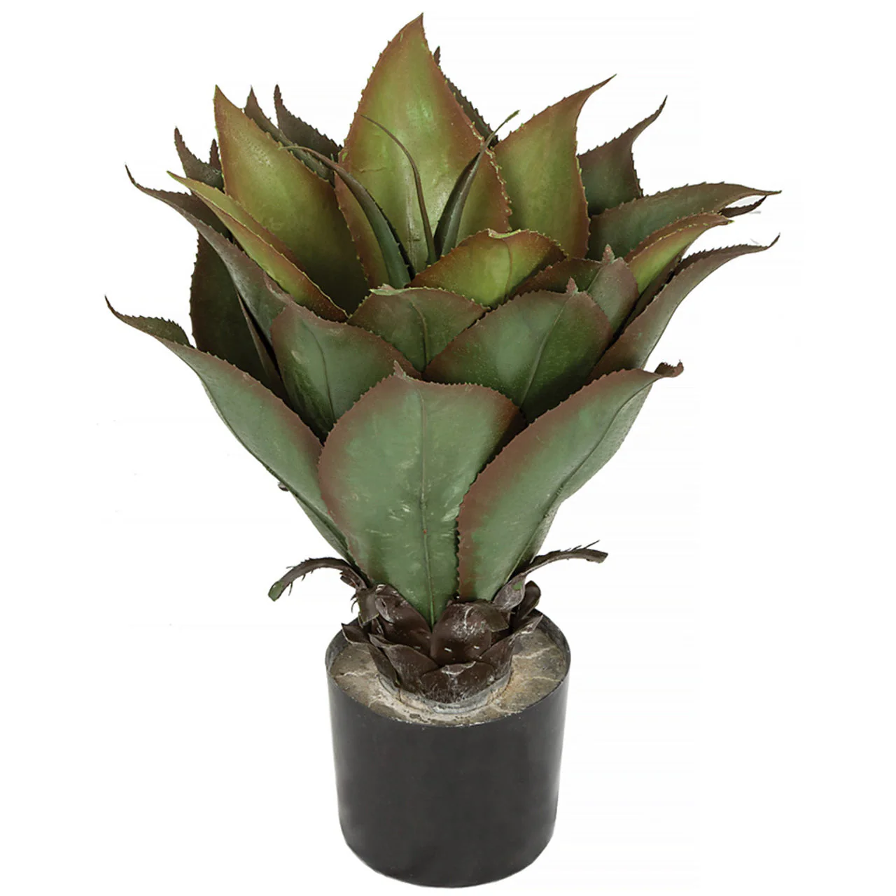 22" Outdoor UV-Resistant Artificial Agave Plant w/Pot -Green/Burgundy (Pack of 2)