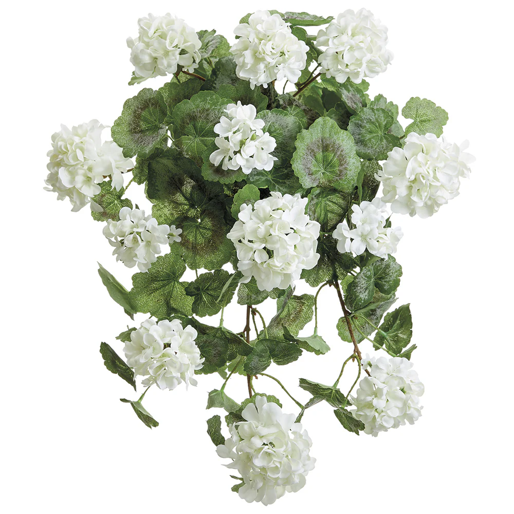 22" Outdoor Water-Resistant Hanging Artificial Geranium Bush -White (Pack of 6)