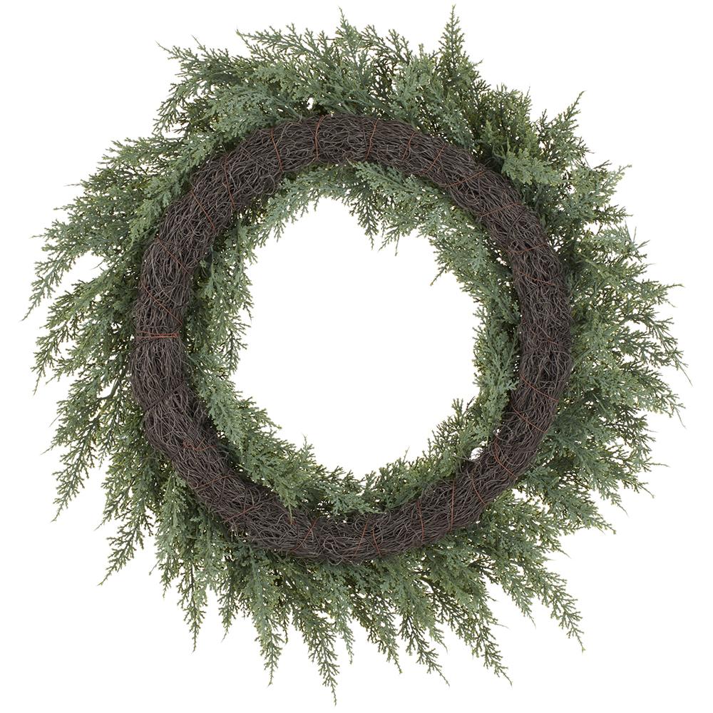 22" PE Soft-Touch Artificial Juniper Wreath -Gray/Green (Pack of 4) - Image 2