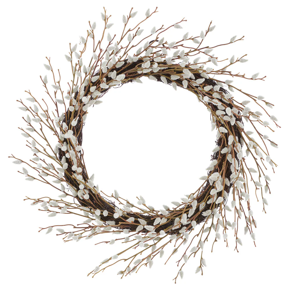 22" Pussy Willow Blossom Artificial Flower Wreath -Cream (Pack of 2)