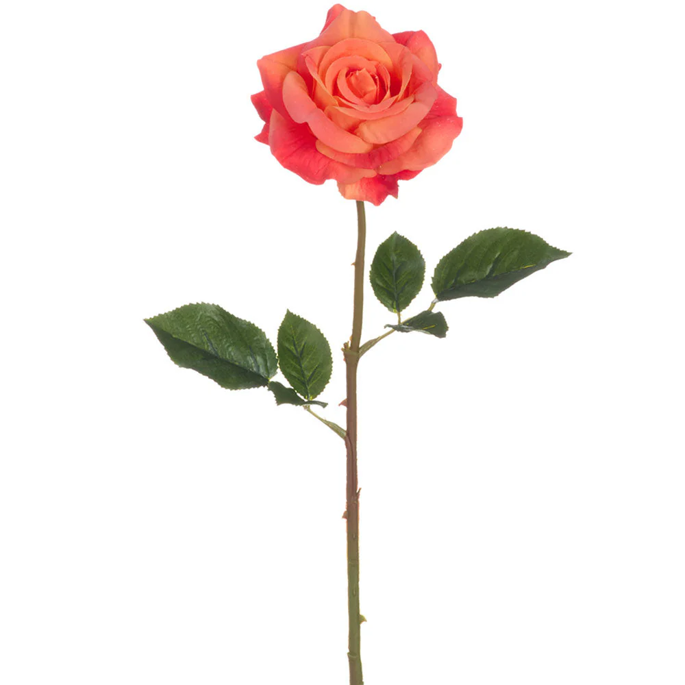 22" Real Touch Rose Silk Flower Stem -Coral (Pack of 12)