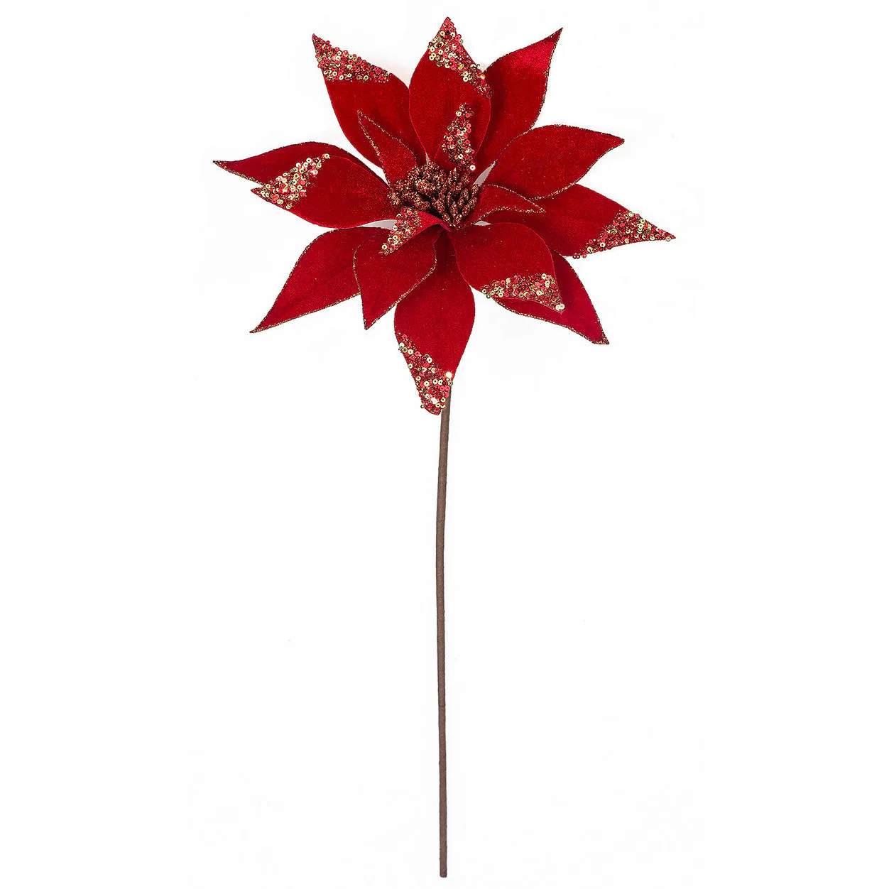 22" Sequin Artificial Poinsettia Flower Stem -Red/Gold (Pack of 36)