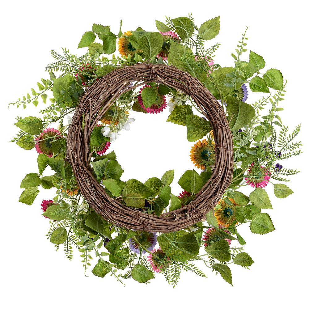 22" Silk Calendula Flower Wreath -Mixed Colors (Pack of 2) - Image 2