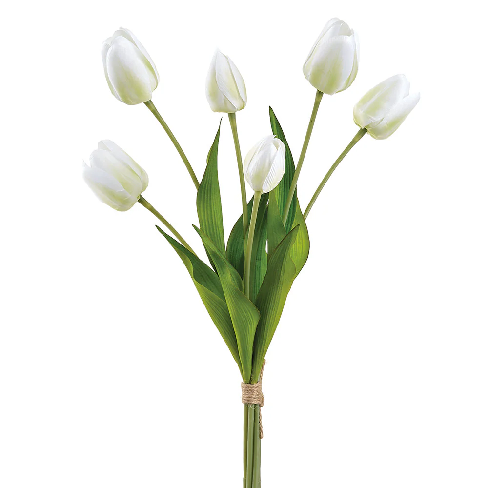 22" Tulip Silk Flower Bouquet -White/Green (Pack of 12)