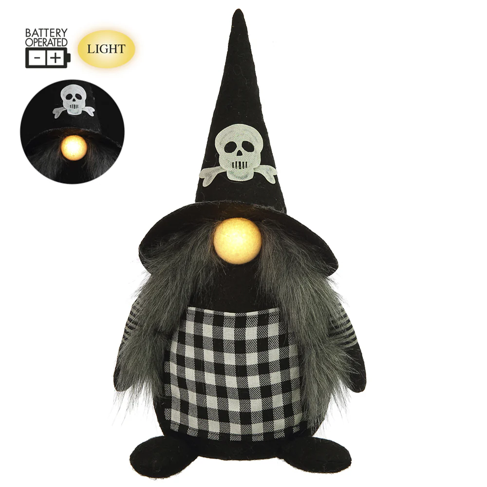 23.25" Battery Operated Halloween Gnome With Light -Black/White (Pack of 6)