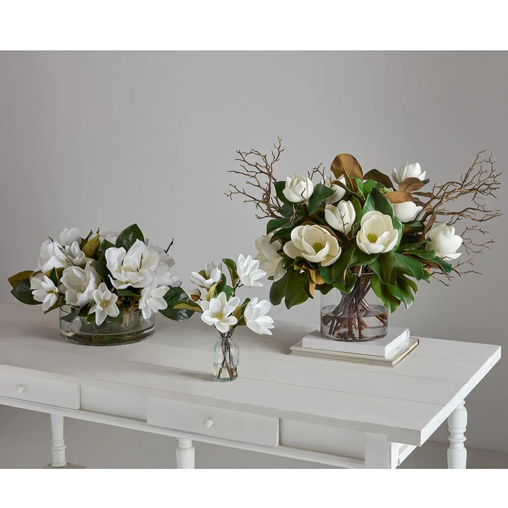 23.5"Hx32"W Magnolia Silk Flower Arrangement w/Glass Vase -White - Image 2
