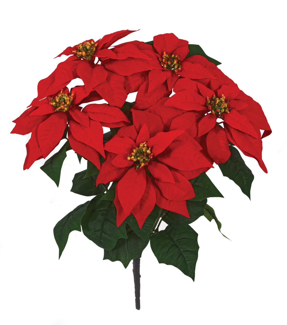 23" Artificial Velvet Poinsettia Flower Bush -Red (Pack of 6)