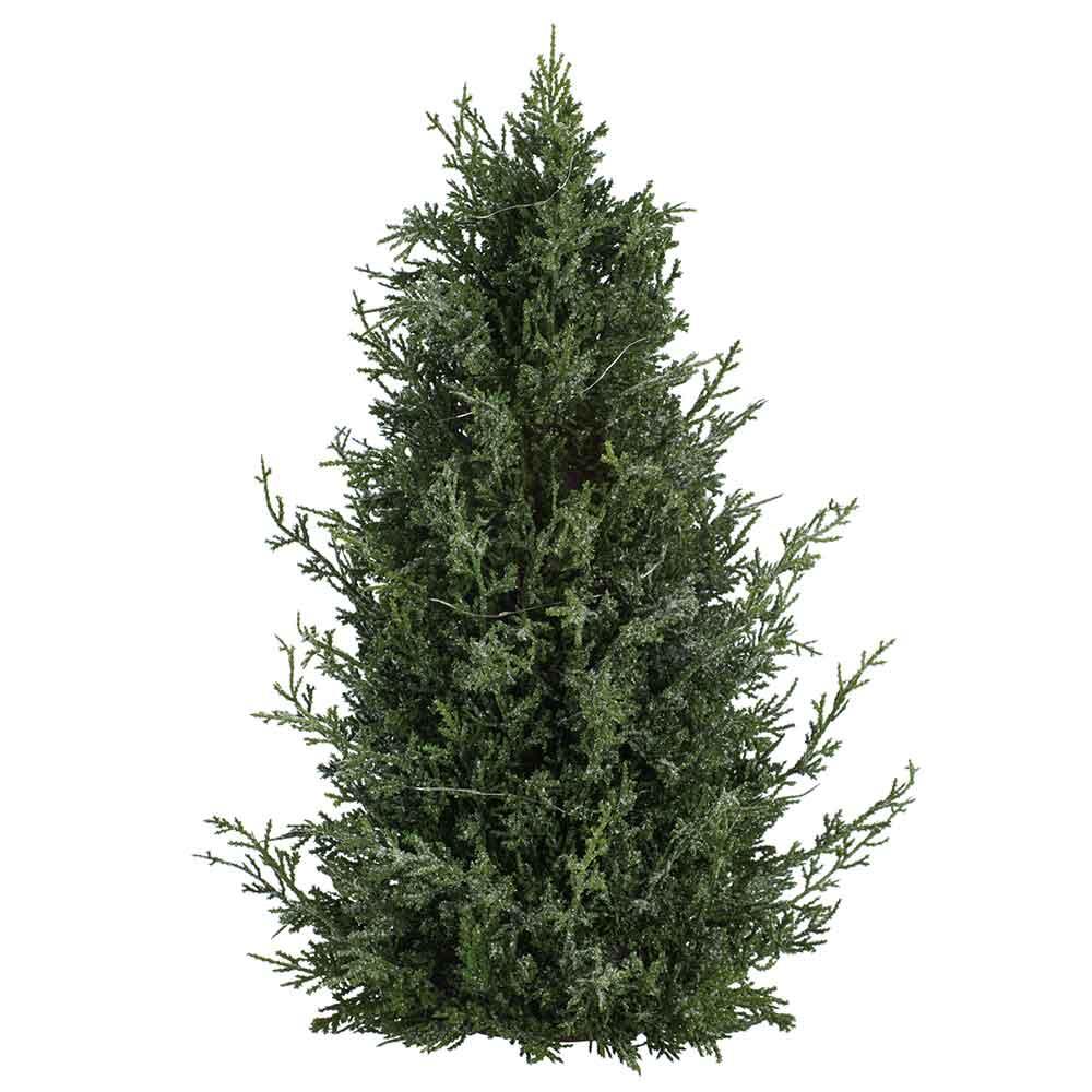 23" Flocked Artificial Cedar Cone-Shaped Topiary, Battery LED Pre-Lit -Green/White (Pack of 2) - Image 3