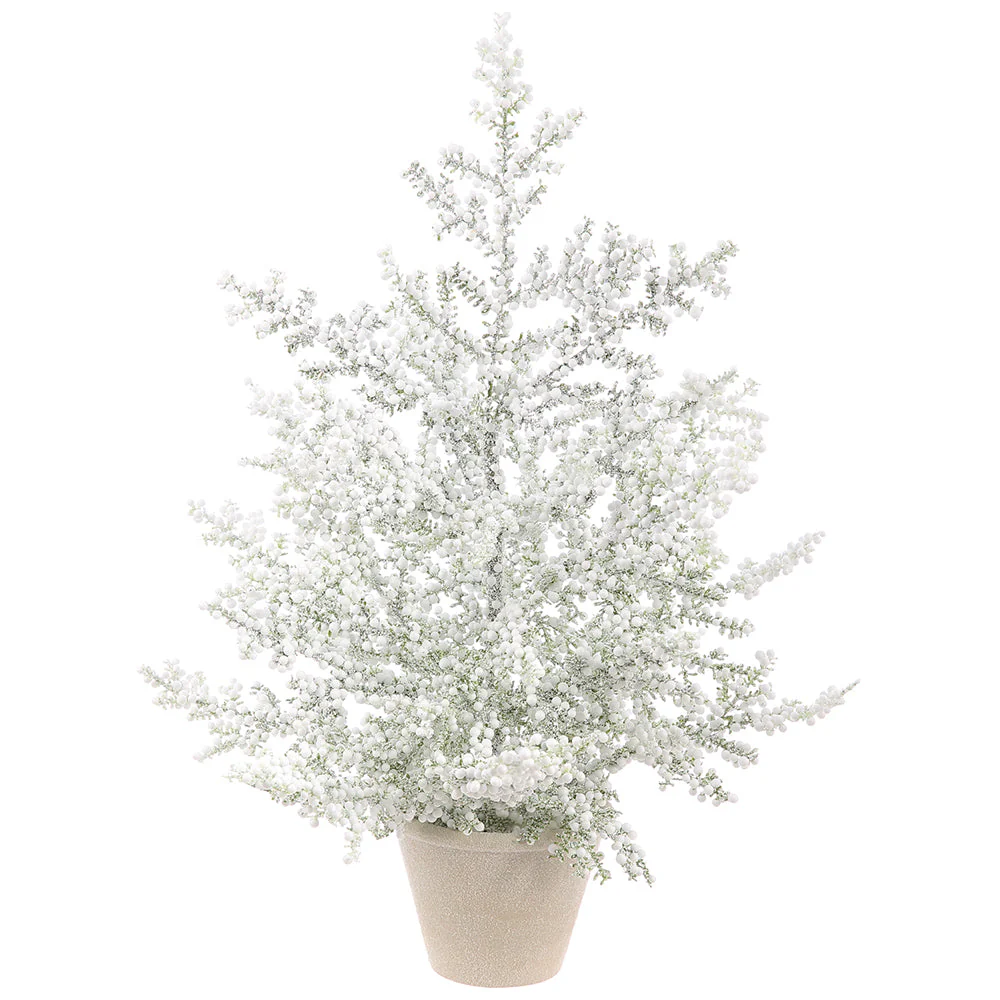 23" Flocked Artificial Mini Berry Plant w/Papier Mache Pot -White (Pack of 2)
