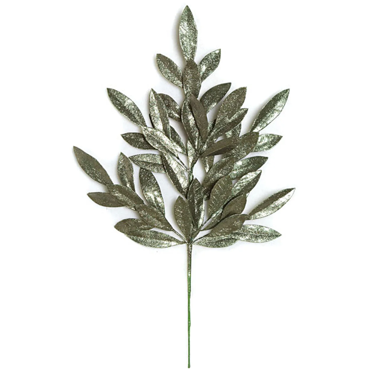 23" Glittered Artificial Bay Leaf Stem -Vintage Green (Pack of 24)