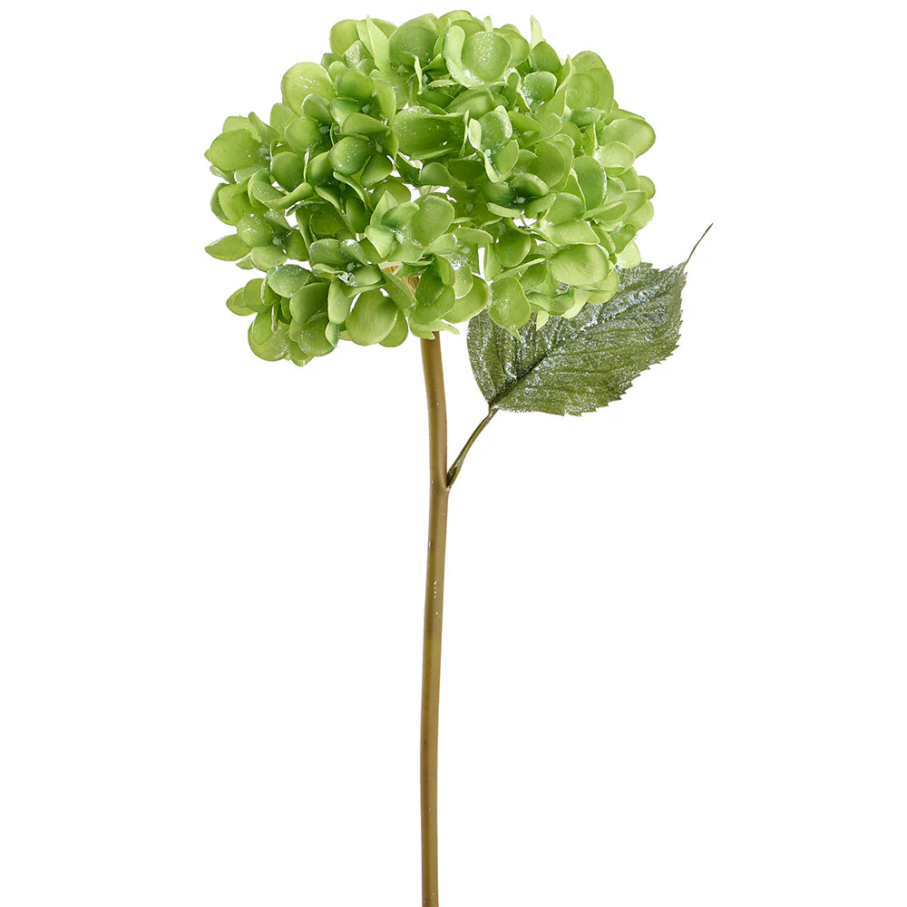 23" Glittered Artificial Hydrangea Flower Stem -Green (Pack of 12)