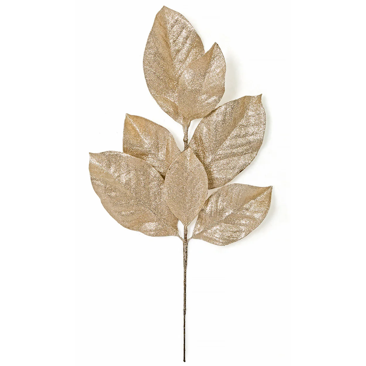 23" Glittered Artificial Magnolia Leaf Stem -Champagne/Rose Gold (Pack of 24)