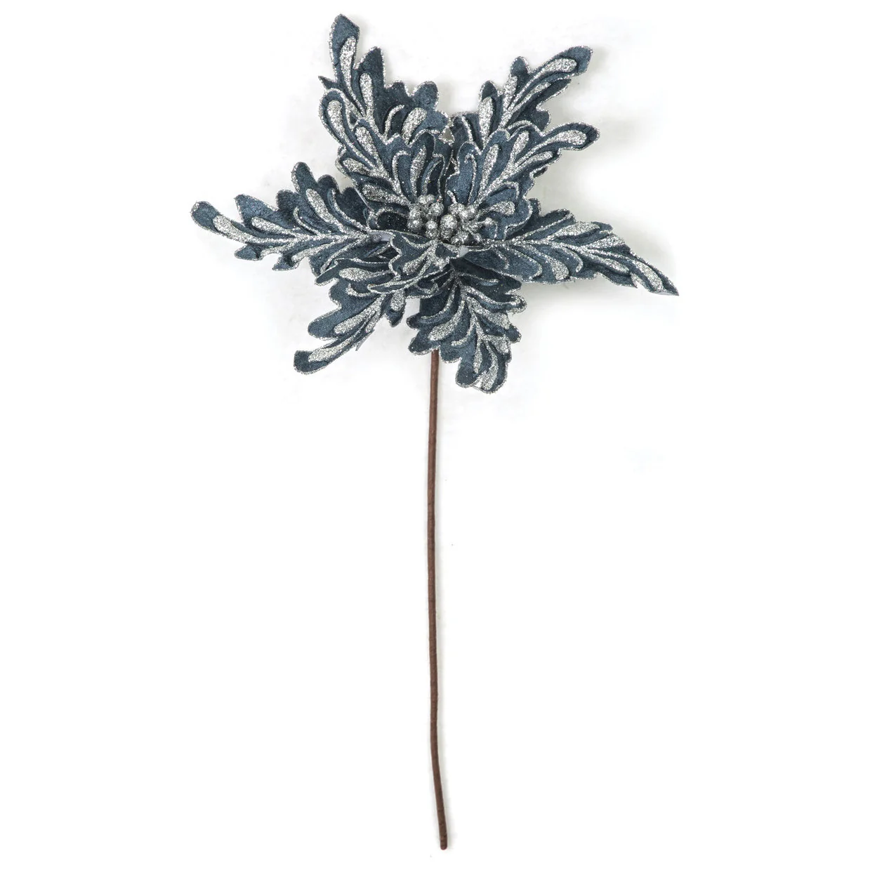 23" Glittered Silk Poinsettia Flower Stem -Gray/Silver (Pack of 24)