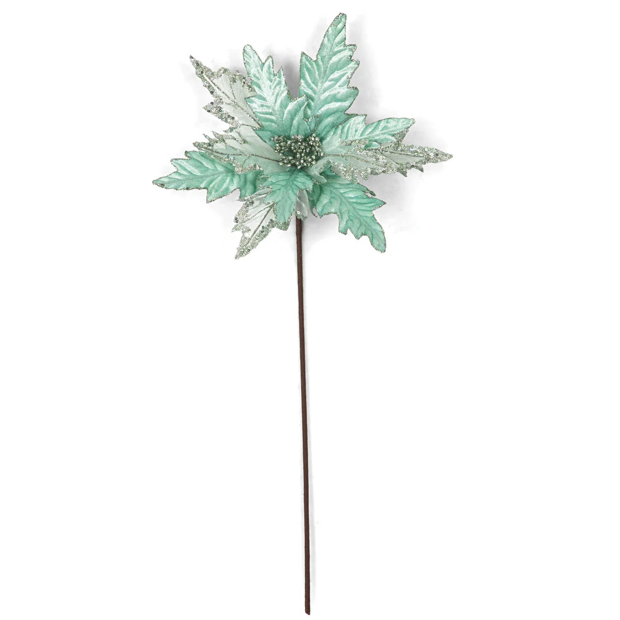 23" Glittered Trim Silk Poinsettia Flower Stem -Aqua/Silver (Pack of 24)
