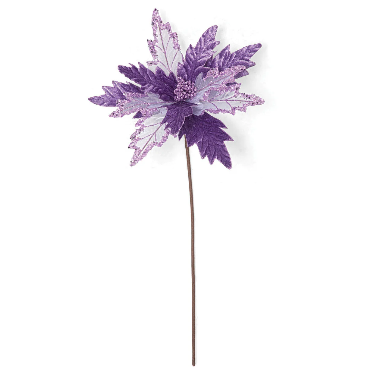 23" Glittered Trim Silk Poinsettia Flower Stem -Purple (Pack of 24)