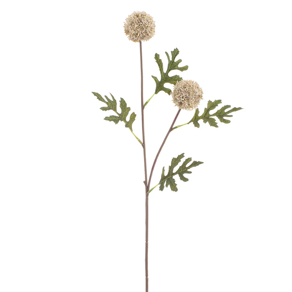 23" Globe Thistle Artificial Flower Stem -Beige (Pack of 12)