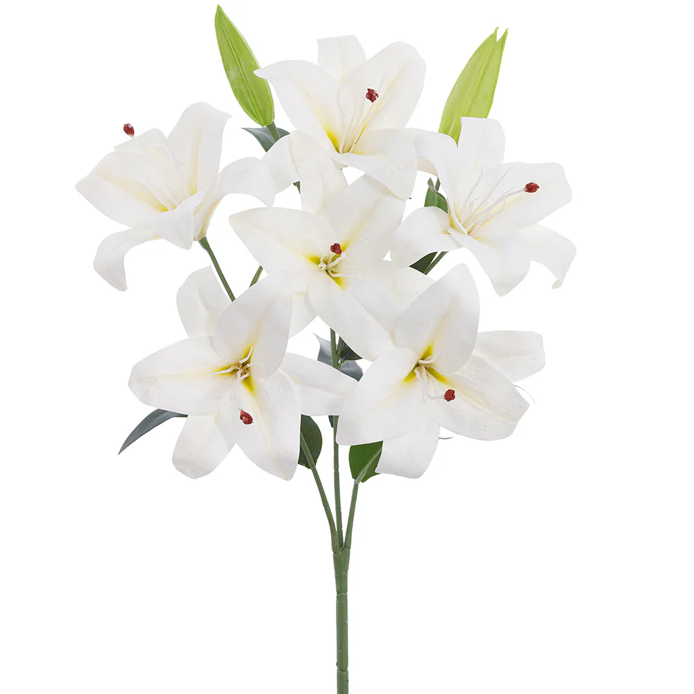 23" Lily Silk Flower Bush -White (Pack of 6)