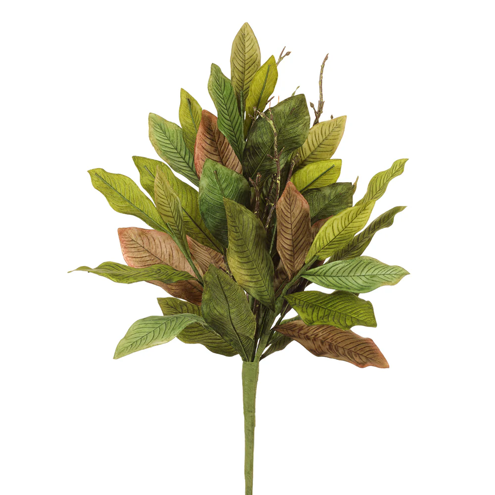 23" Magnolia Leaf Artificial Stem Pick -Green/Brown (Pack of 6)