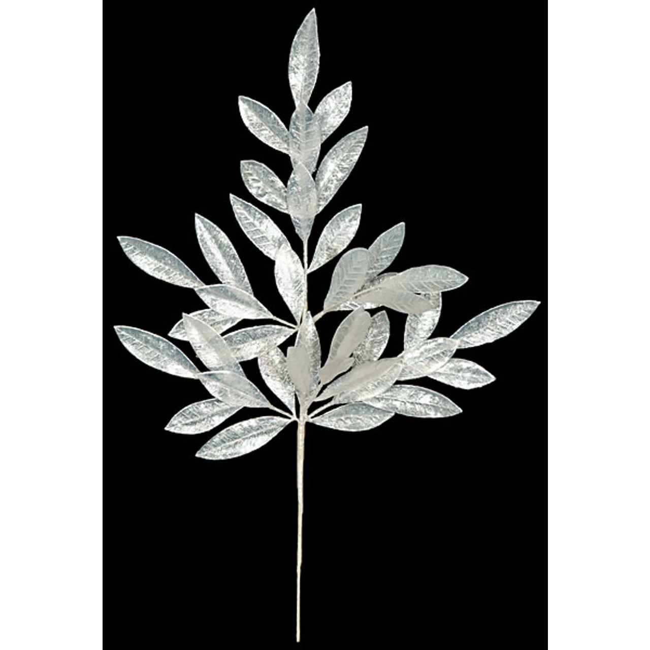 23" Metallic Artificial Bay Leaf Stem -White/Iridescent (Pack of 24)