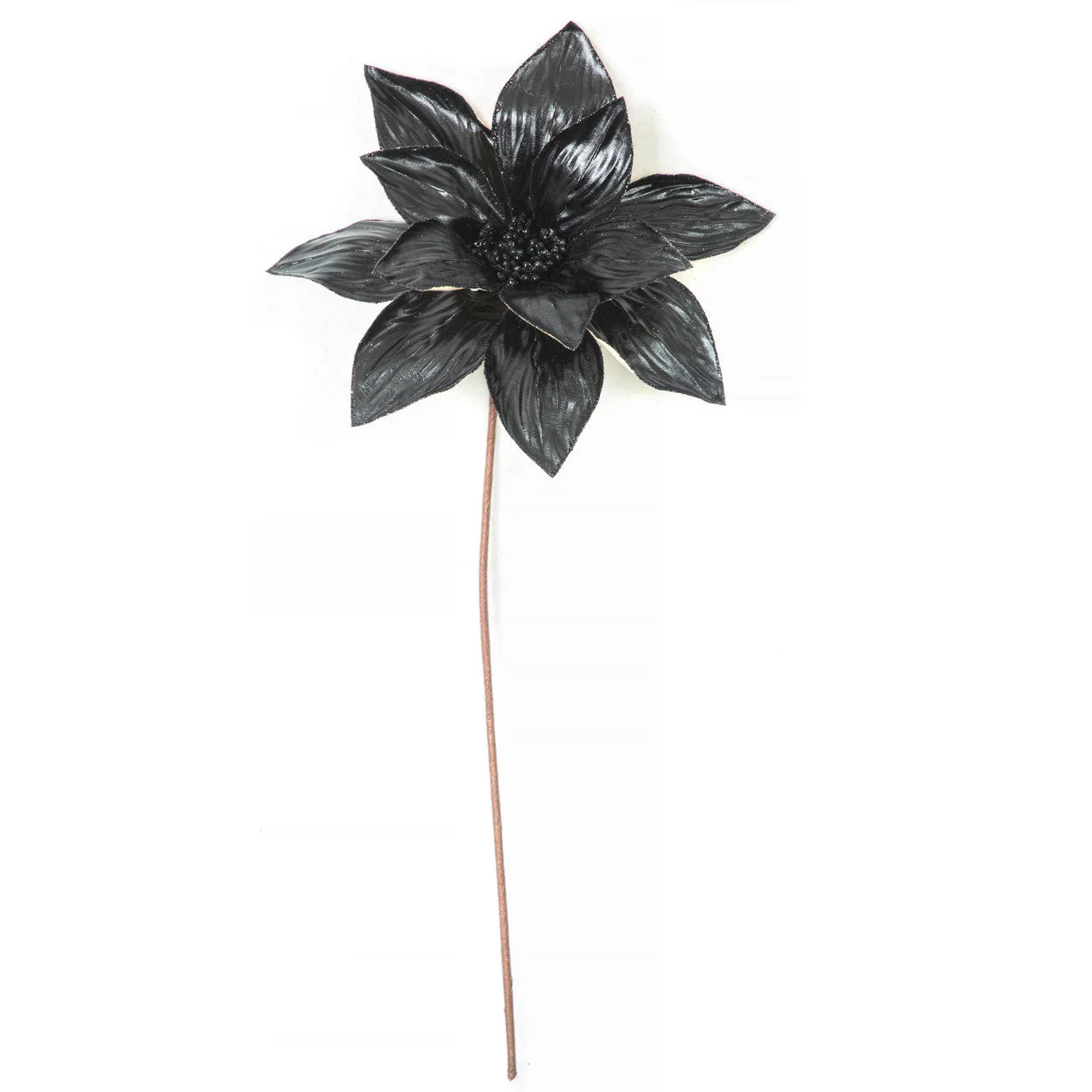 23" Metallic & Beaded Silk Poinsettia Flower Stem -Black (Pack of 24)