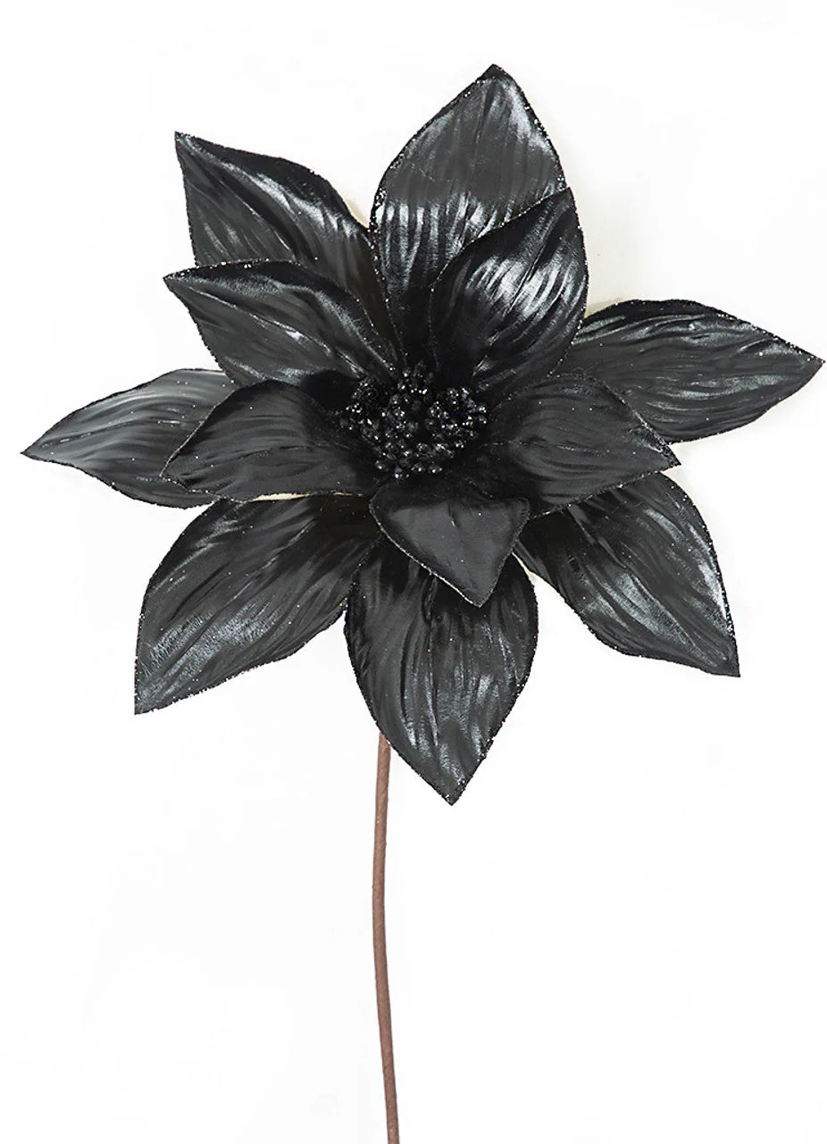 23" Metallic & Beaded Silk Poinsettia Flower Stem -Black (Pack of 24) - Image 2