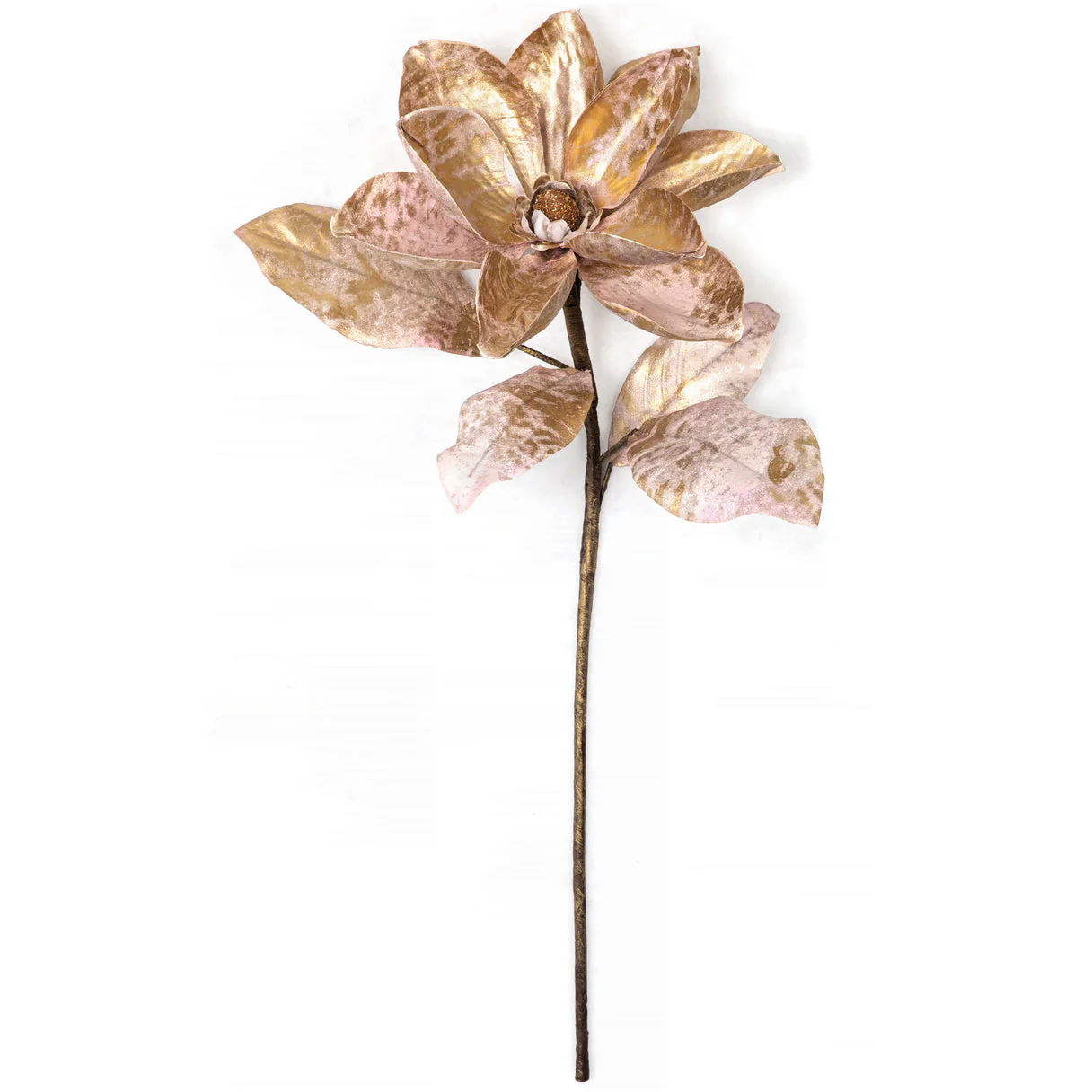 23" Metallic Printed Silk Magnolia Flower Stem -Gold/Pink (Pack of 12)