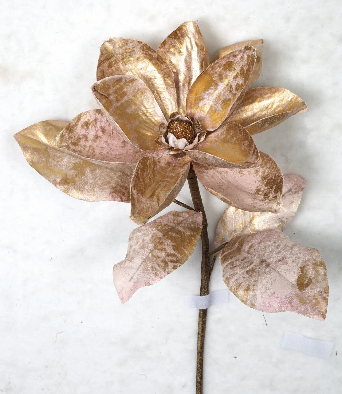 23" Metallic Printed Silk Magnolia Flower Stem -Gold/Pink (Pack of 12) - Image 2
