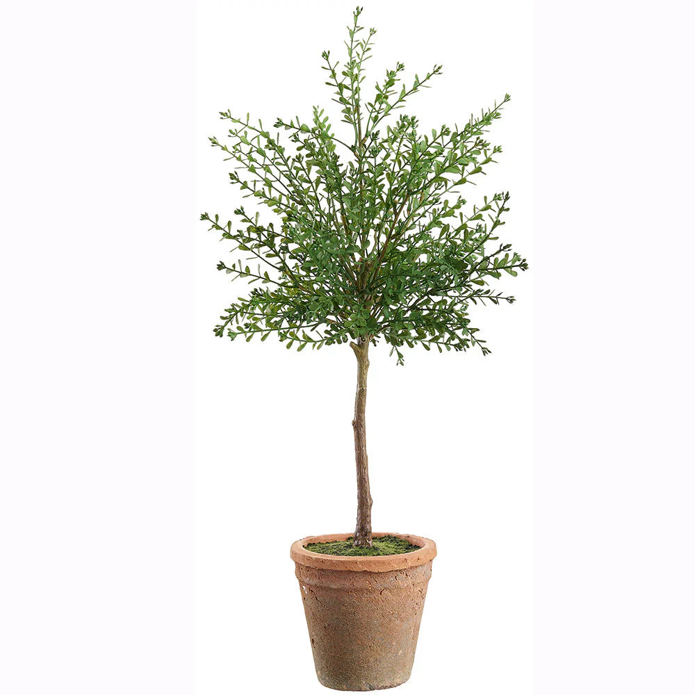 23" Outdoor UV-Resistant Artificial Myrtle Ball-Shaped Topiary w/Clay Pot -Green (Pack of 2)
