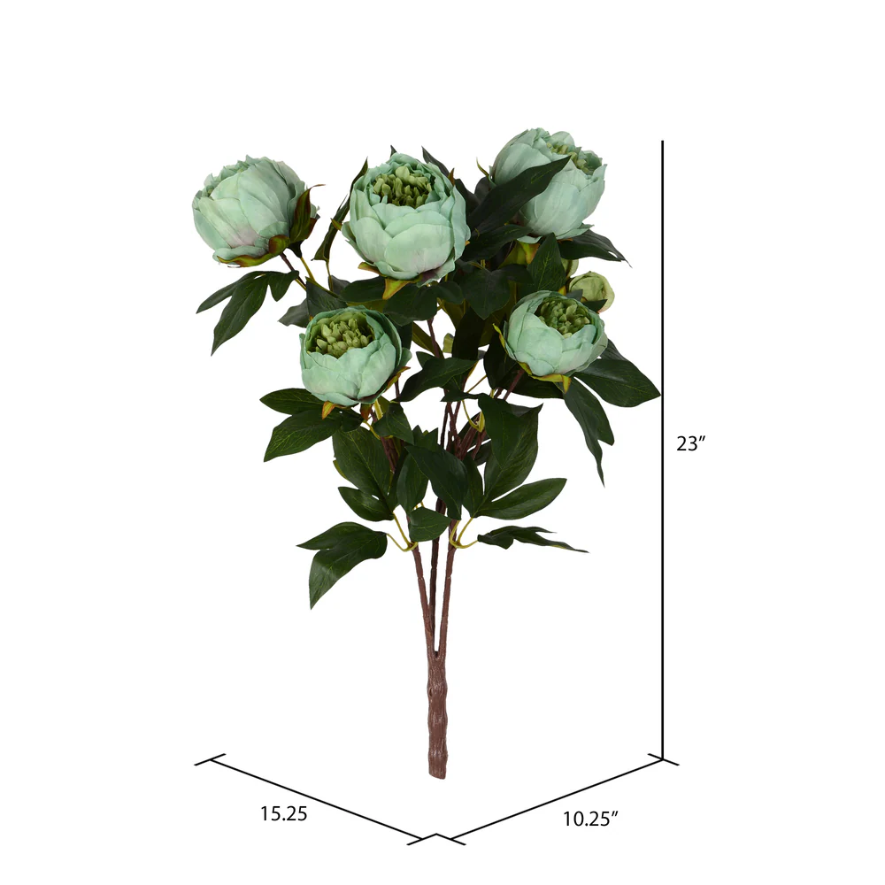 23" Peony Silk Flower Bush -Green (Pack of 4) - Image 5