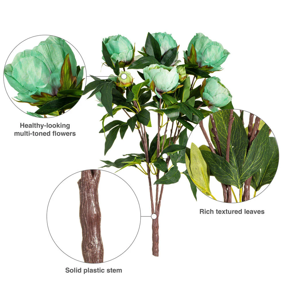 23" Peony Silk Flower Bush -Green (Pack of 4) - Image 6