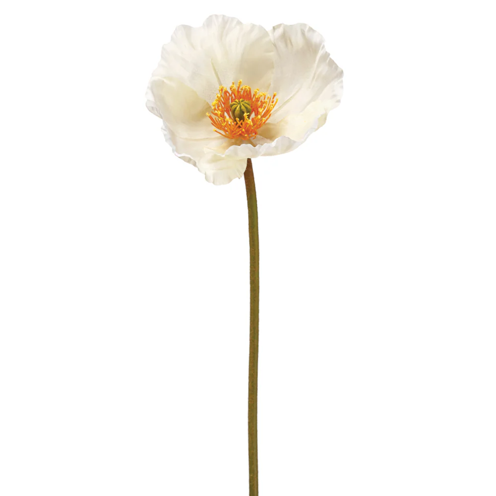 23" Poppy Silk Flower Stem -Cream (Pack of 36)