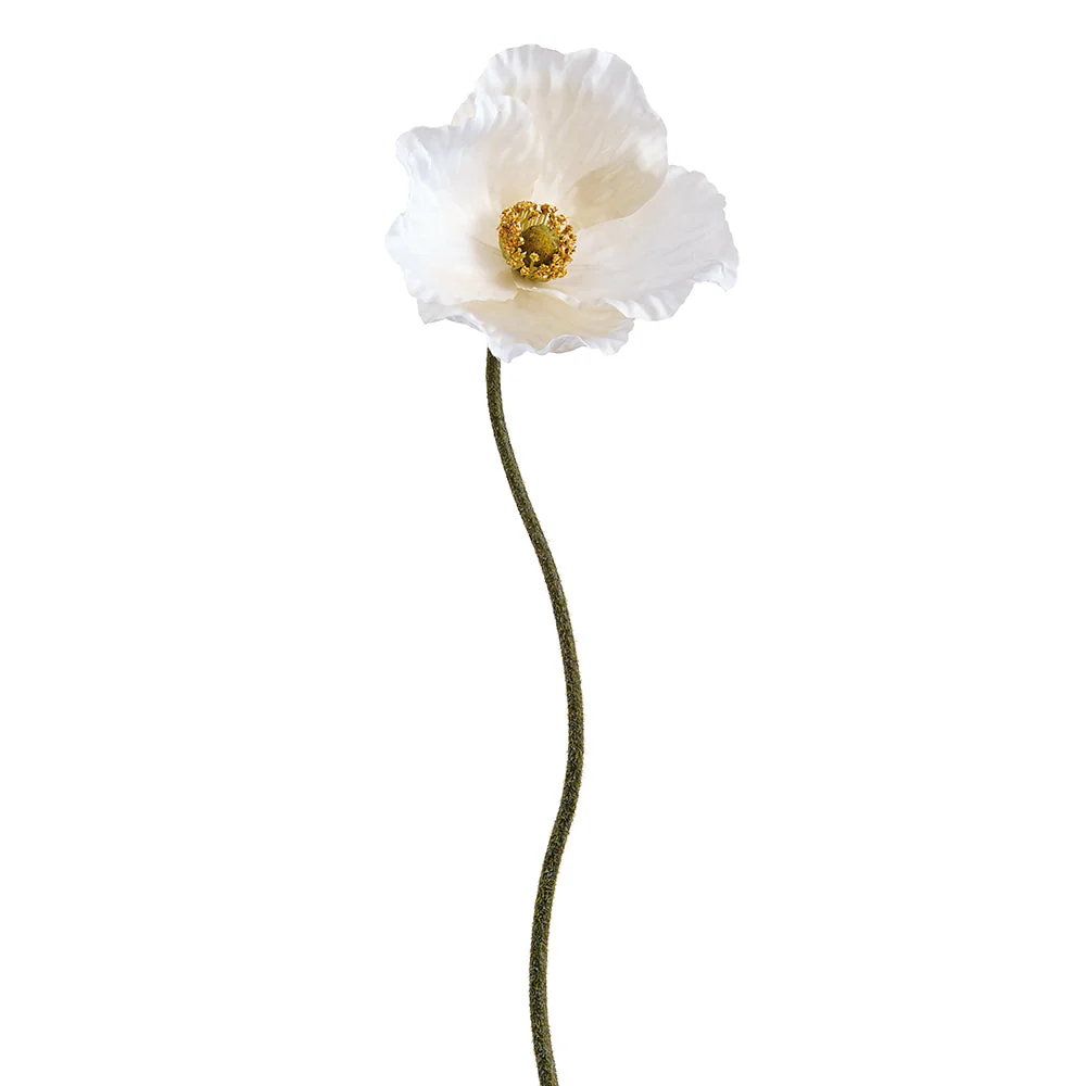 23" Poppy Silk Flower Stem -White (Pack of 6)