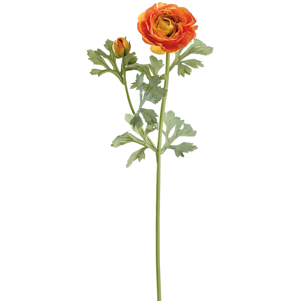 23" Ranunculus Silk Flower Stem -Orange (Pack of 12)