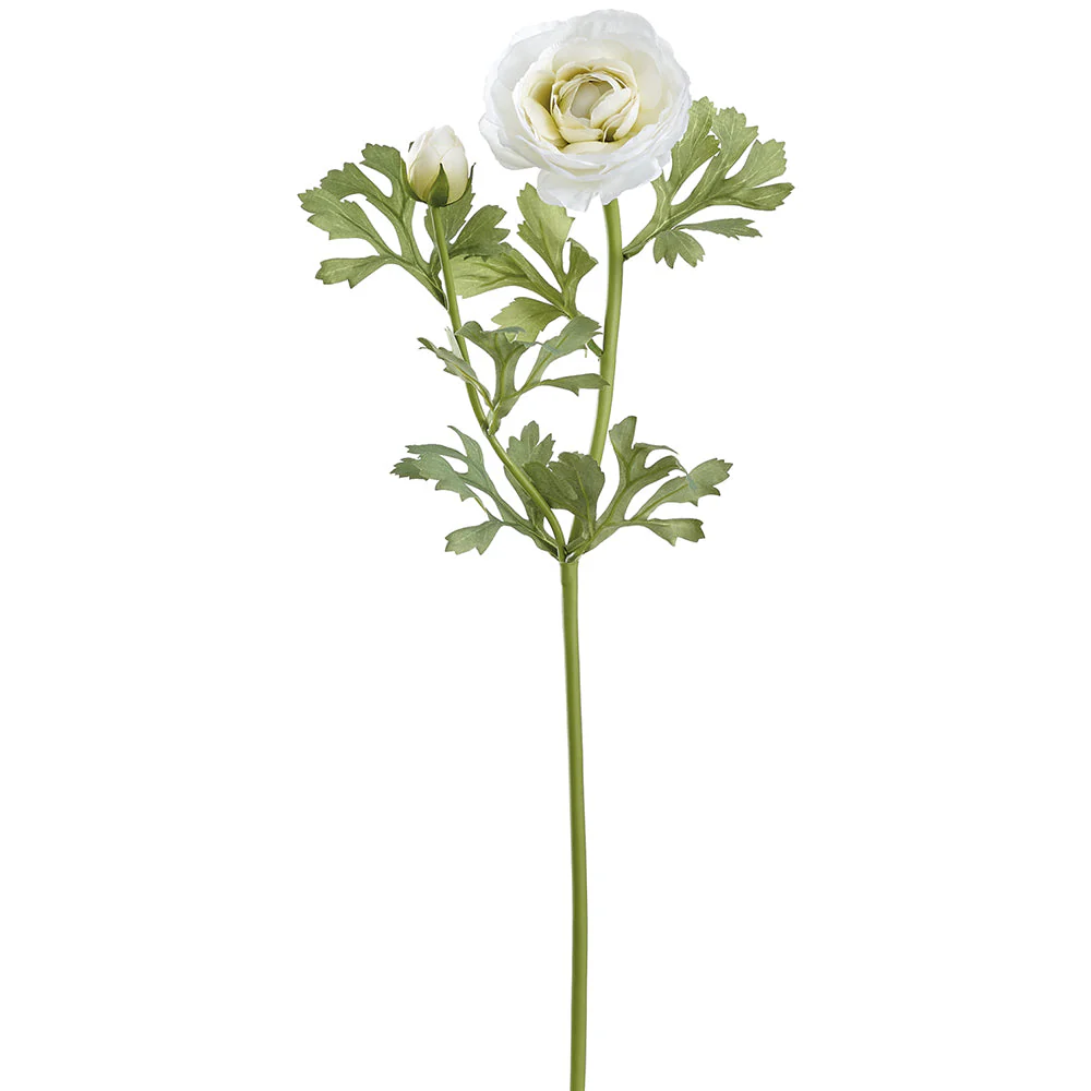 23" Ranunculus Silk Flower Stem -White (Pack of 12)