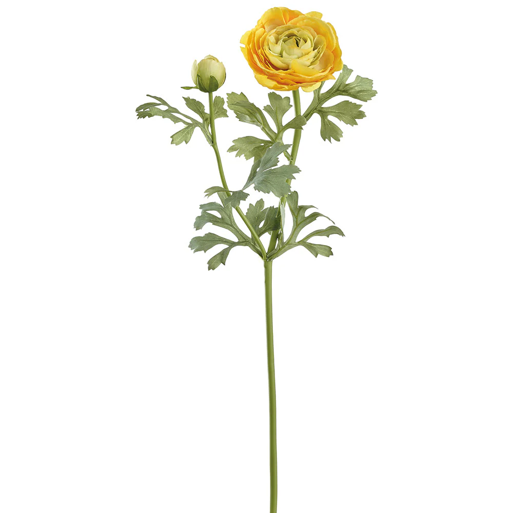 23" Ranunculus Silk Flower Stem -Yellow (Pack of 12)