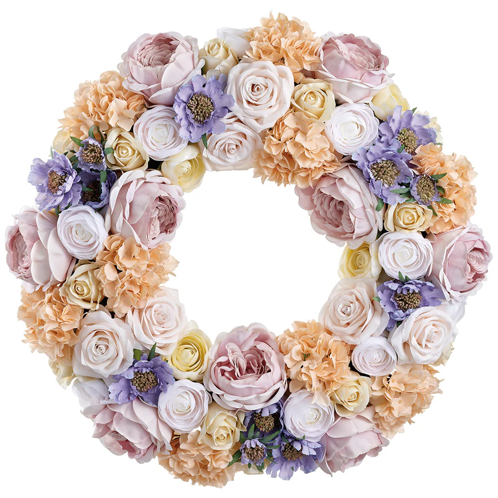 23" Rose & Hydrangea Silk Flower Wreath -Mixed Colors