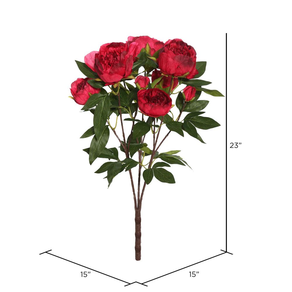 23" Silk Peony Flower Bush -Red (Pack of 4) - Image 5