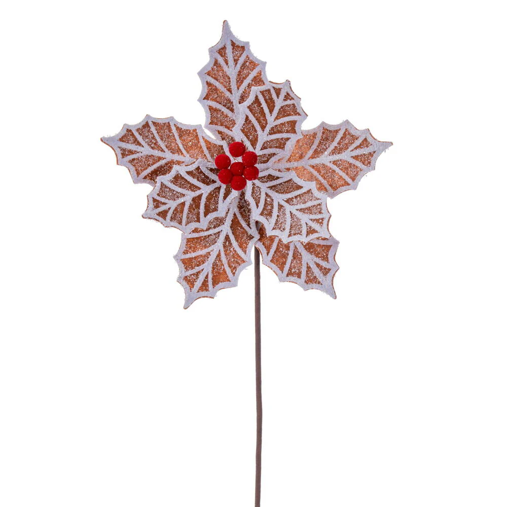 23" Silk Poinsettia Flower Stem -Brown/White (Pack of 6)