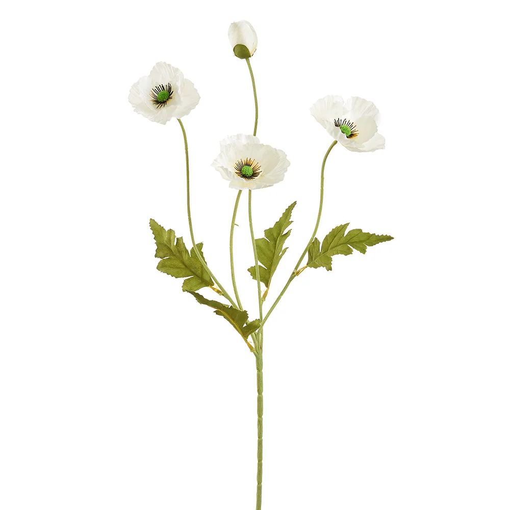 23" Silk Poppy Flower Stem -White (Pack of 24)