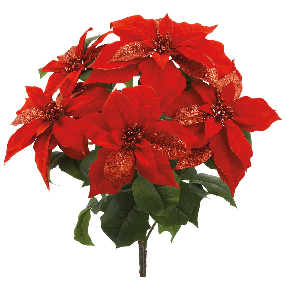 23" Sparkle Poinsettia Artificial Flower Bush -Red (Pack of 6)