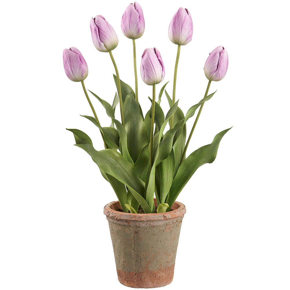 23" Tulip Silk Flower Arrangement w/Clay Pot -Lavender (Pack of 2)
