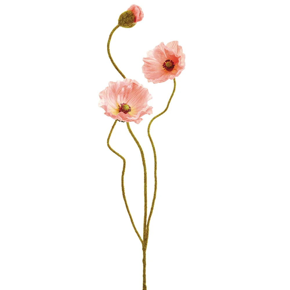 24.4" Poppy Silk Flower Stem -Coral (Pack of 12)