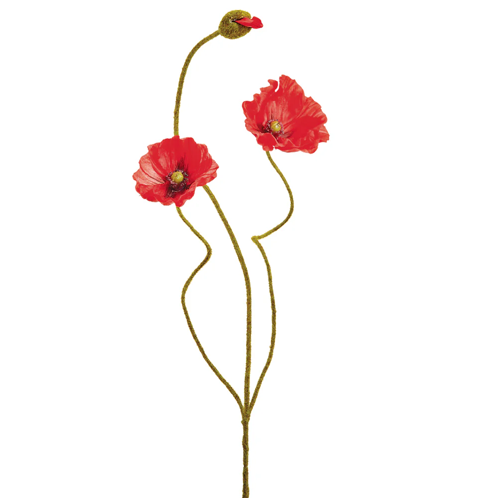 24.4" Poppy Silk Flower Stem -Red (Pack of 12)