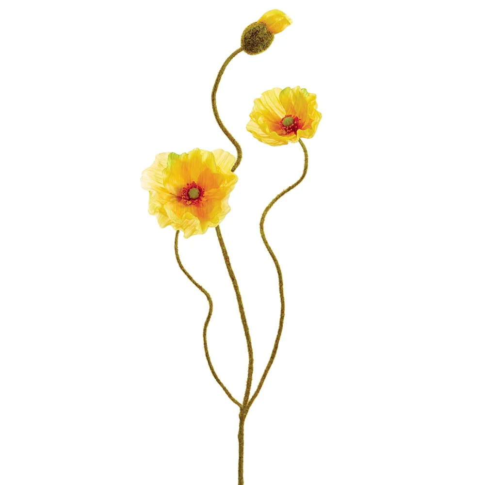 24.4" Poppy Silk Flower Stem -Yellow (Pack of 12)