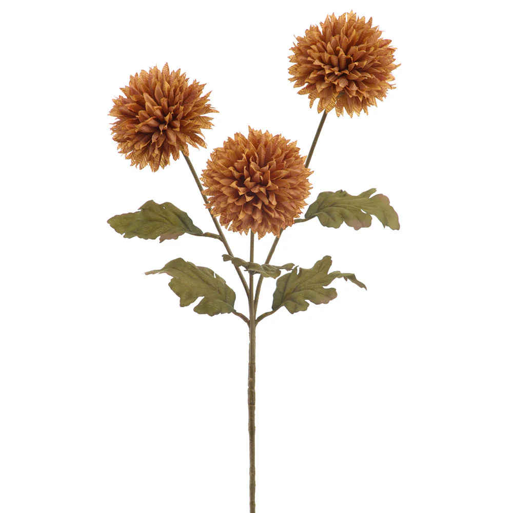 24.5" Ball Mum Silk Flower Stem -Amber (Pack of 12)