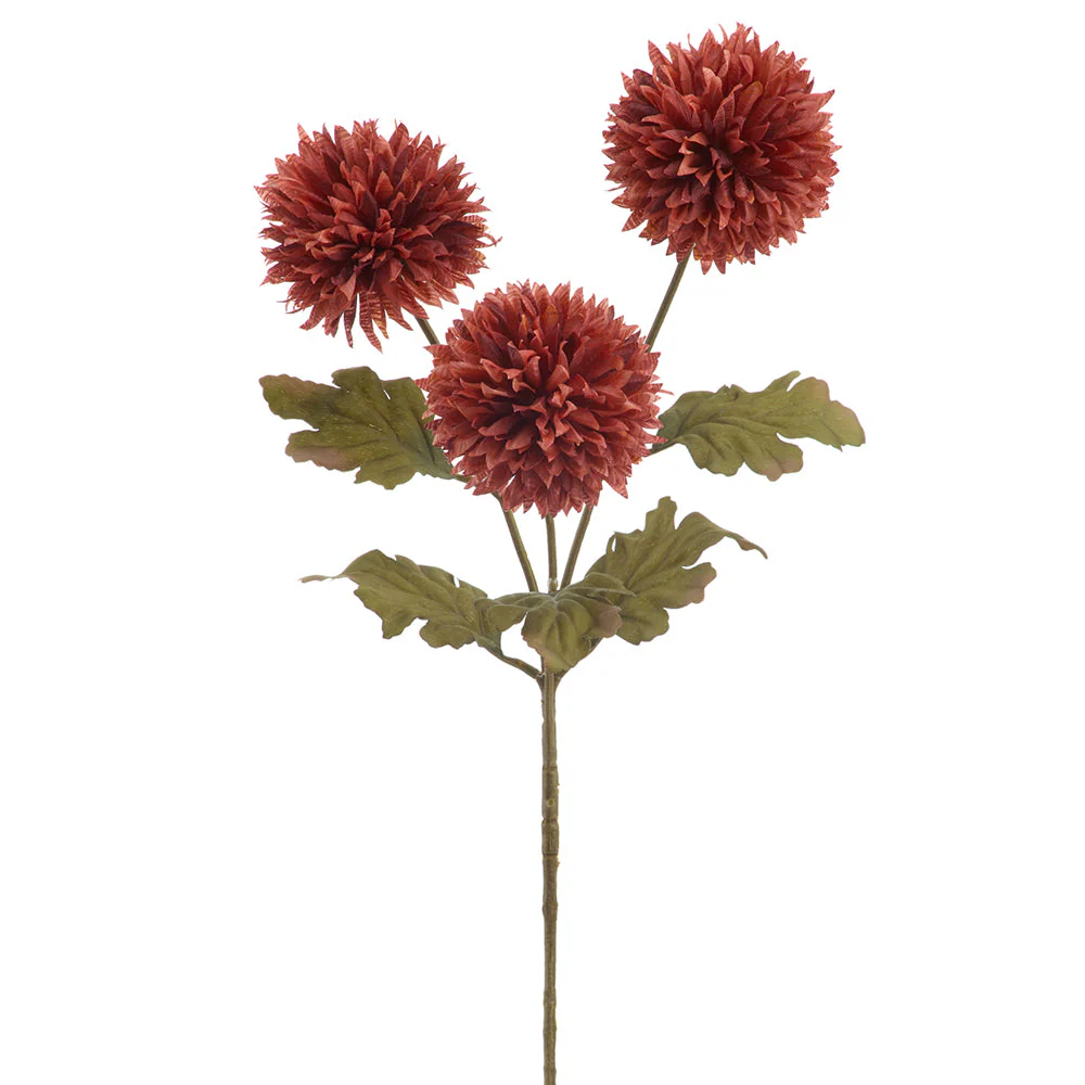 24.5" Ball Mum Silk Flower Stem -Dusty Mahogany (Pack of 12)