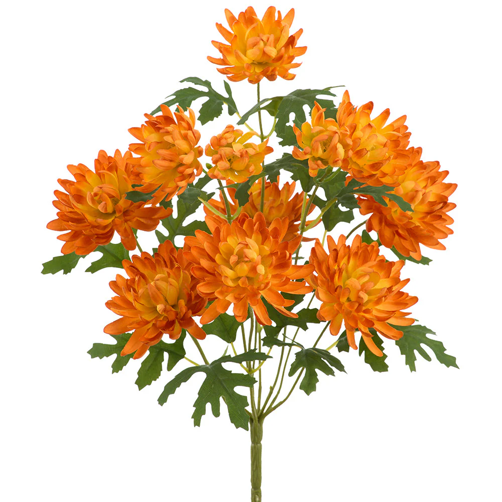 24.5" Mum Silk Flower Bush -Orange (Pack of 12)