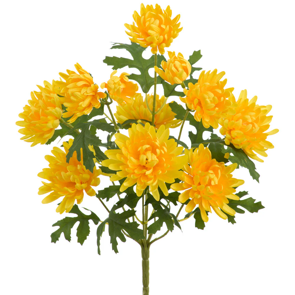 24.5" Mum Silk Flower Bush -Yellow (Pack of 12)