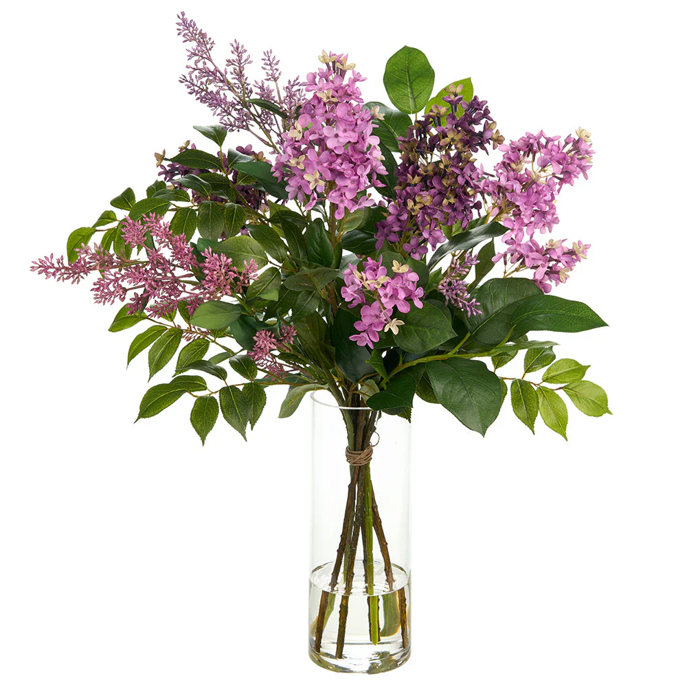 24.5"Hx20"W Lilac Silk Flower Arrangement w/Glass Vase -2 Tone Lilac