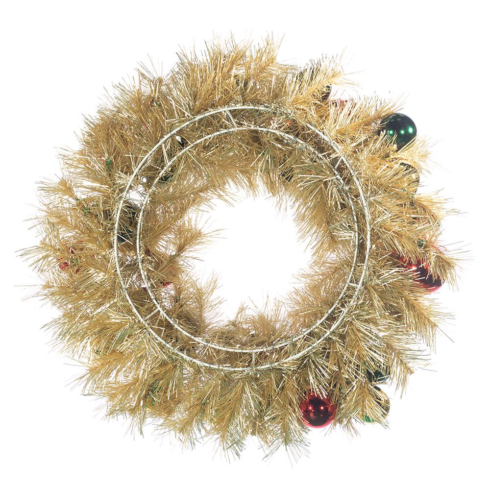 24" Artificial Ball & Tinsel Wreath -Gold/Green (Pack of 2) - Image 2